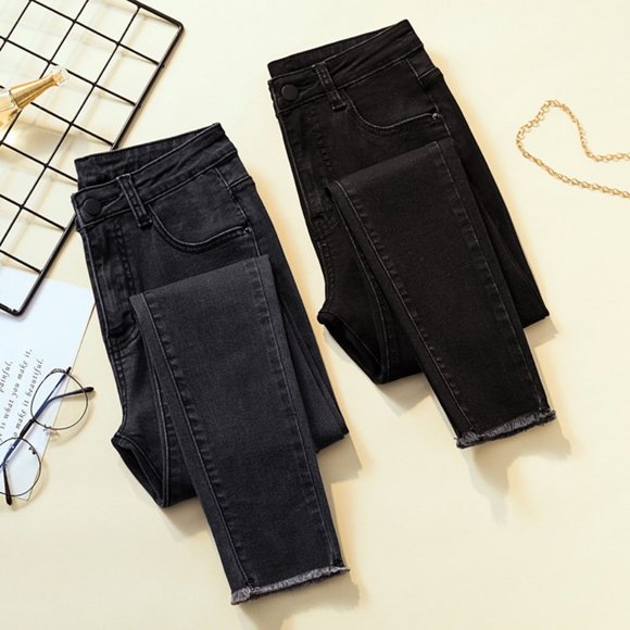 Thin velvet high-waisted jeans